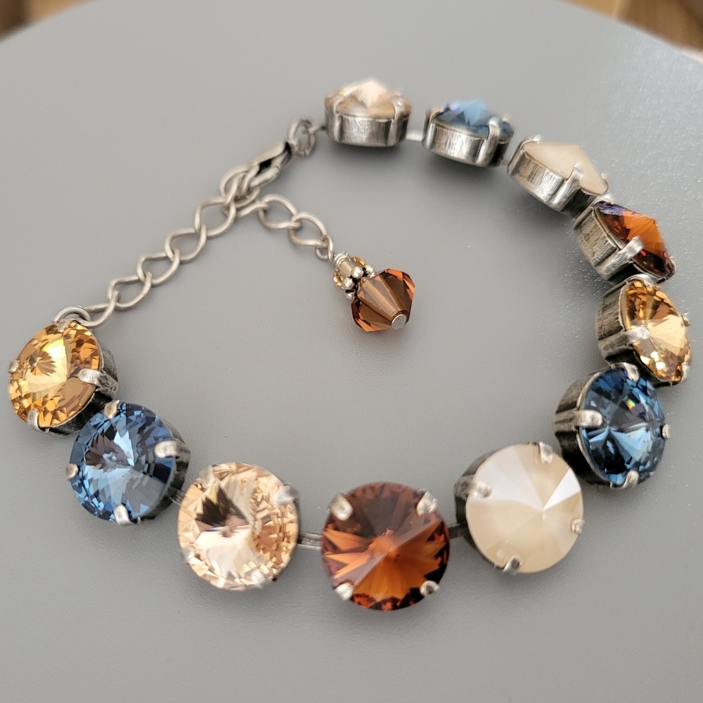 Austrian Crystal Tennis Bracelet in Antique Brass - Picture 6 of 8